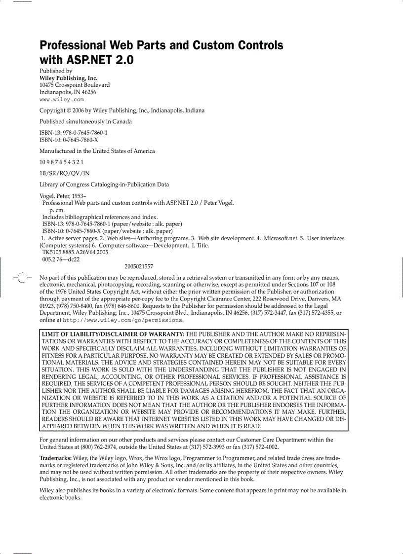 image for page Professional Web Parts and Custom Controls with ASP dot NET 2 0 Nov 2005