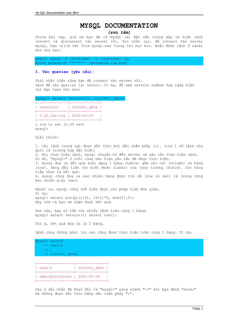 Sử dụng mySQL