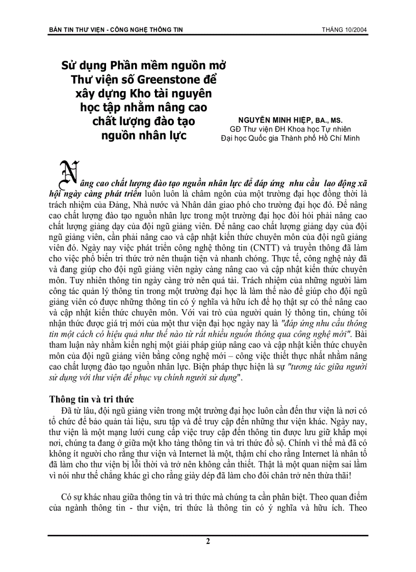 image for page Sử dụng phần mềm mã nguồn mở thư viện số Greenstone để xây dựng kho tài nguyên học tập