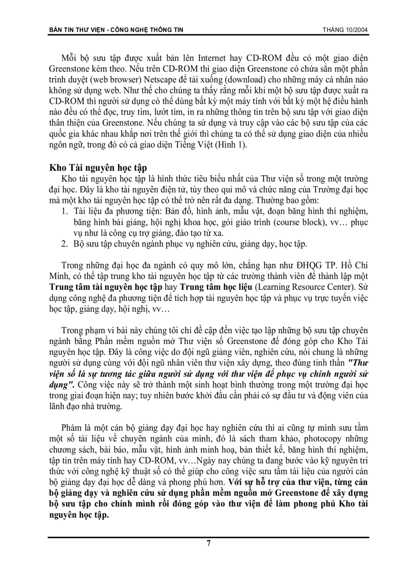 image for page Sử dụng phần mềm mã nguồn mở thư viện số Greenstone để xây dựng kho tài nguyên học tập