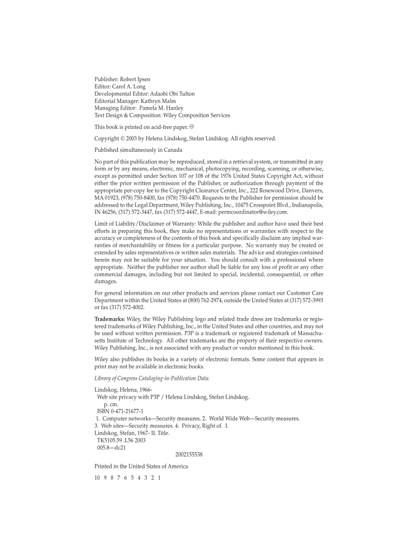 image for page Web Site Privacy With P3P