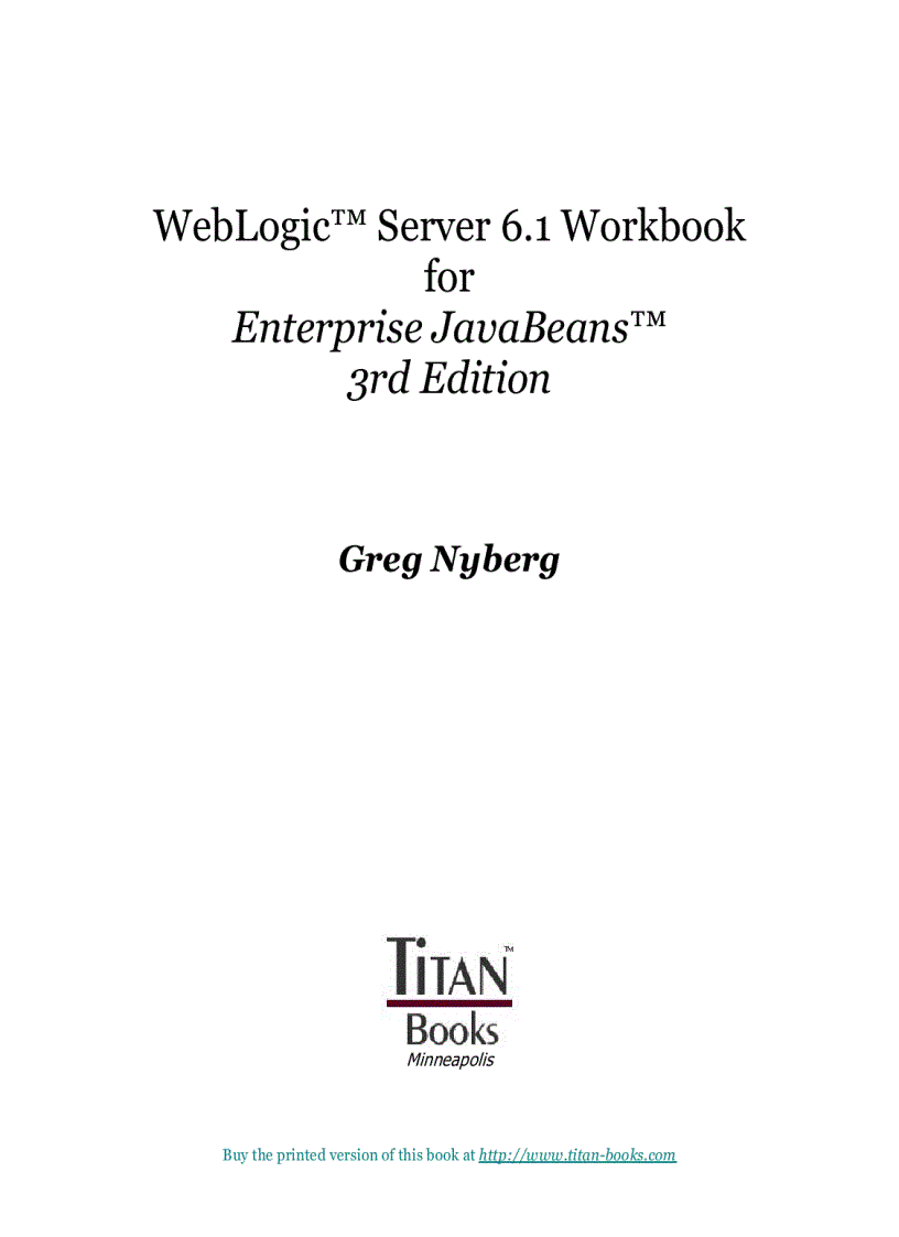 WebLogic Server 6 1 Workbook for Enterprise JavaBeans 3rd Edition