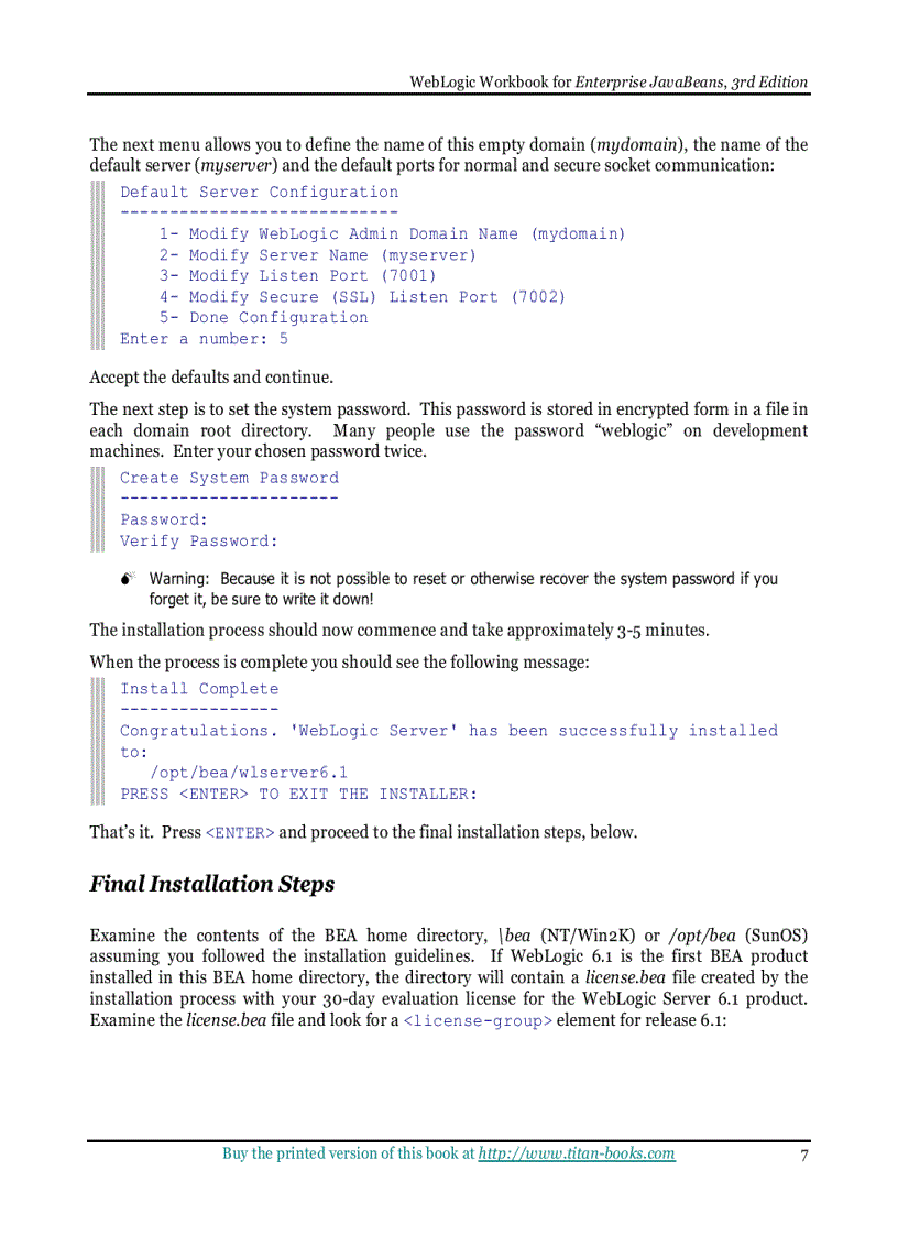 image for page WebLogic Server 6 1 Workbook for Enterprise JavaBeans 3rd Edition
