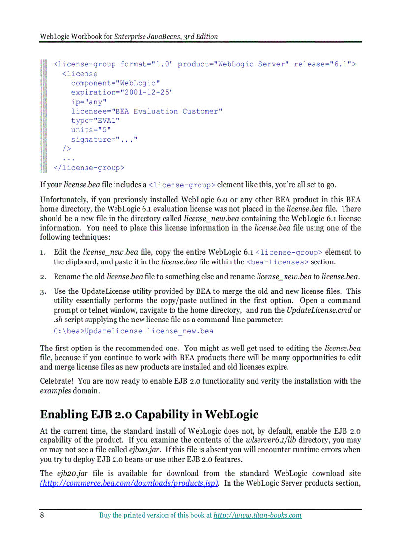 image for page WebLogic Server 6 1 Workbook for Enterprise JavaBeans 3rd Edition