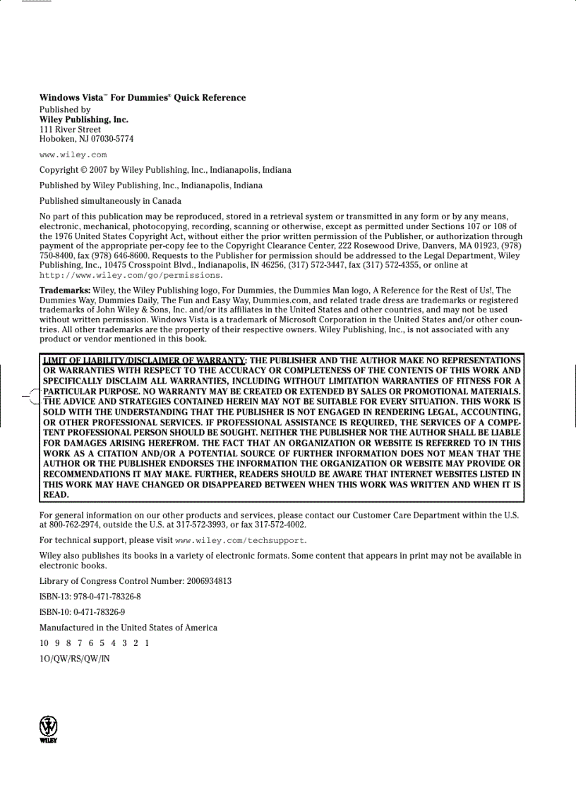 image for page Windows Vista For Dummies Quick Reference