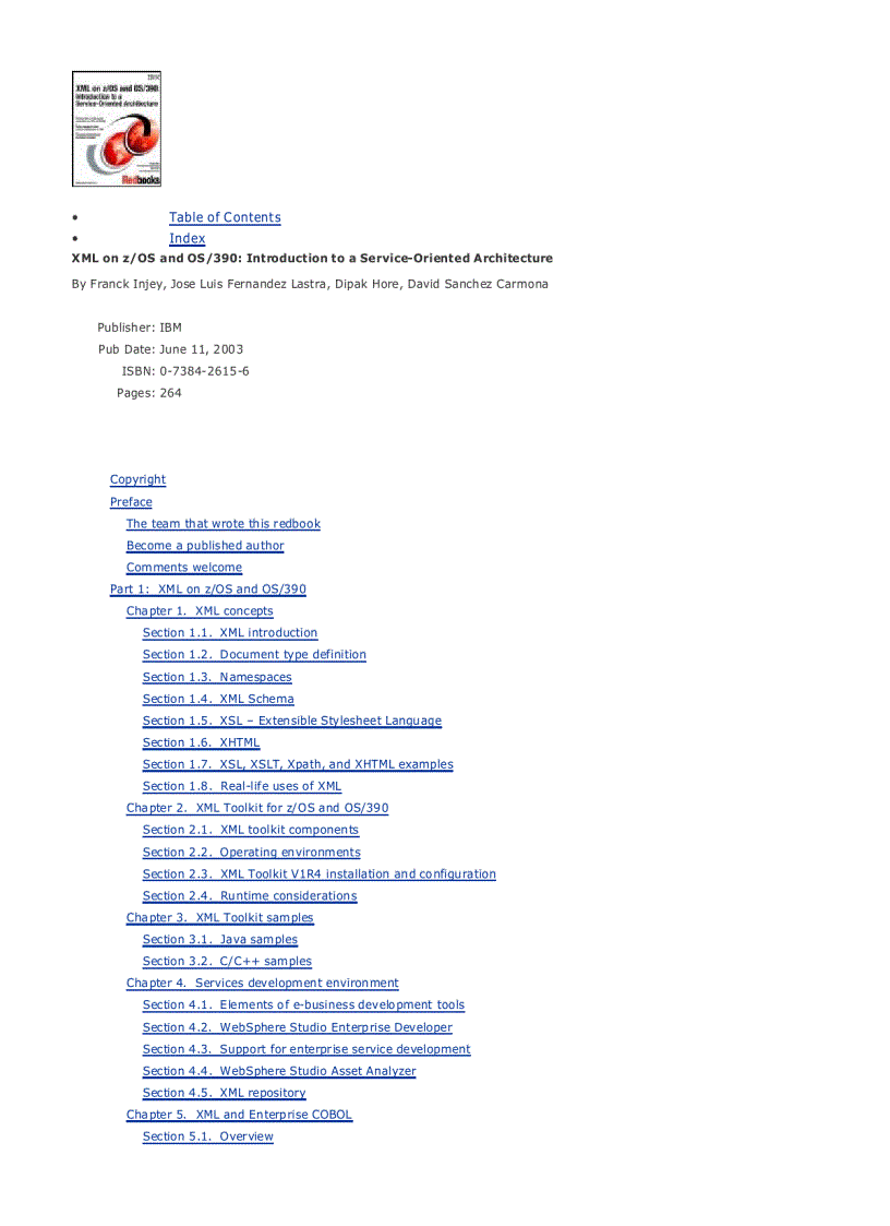 XML on z OS and OS 390 Introduction to a Service Oriented Architecture