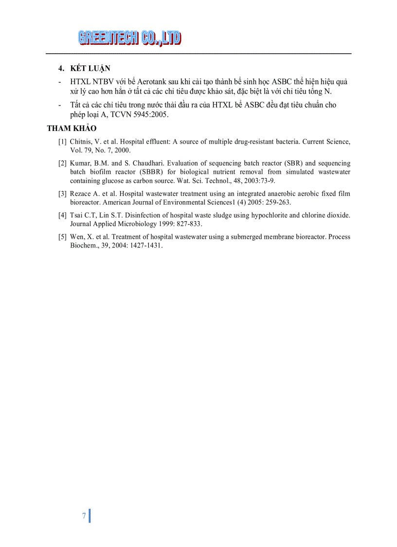 image for page Xử lý nước thải bệnh viện bằng bể sinh học tiếp xúc hiếu khí