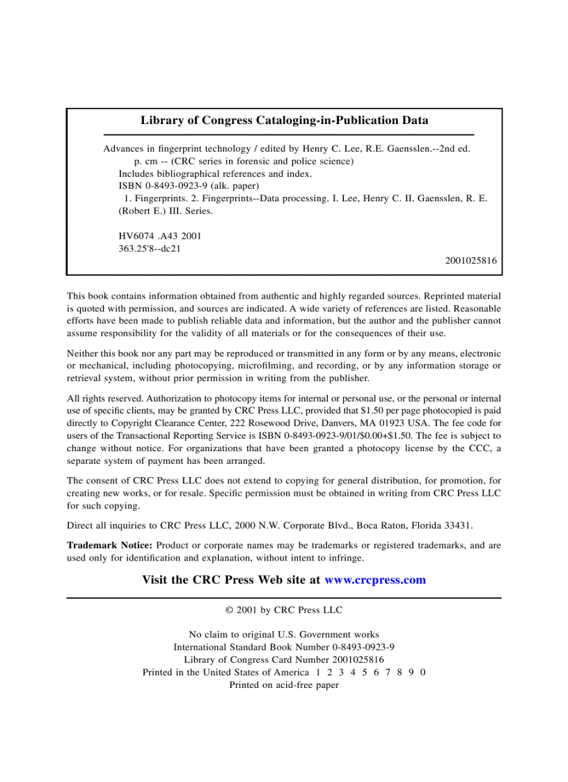 image for page Advances in Fingerprint Technology Second Edition