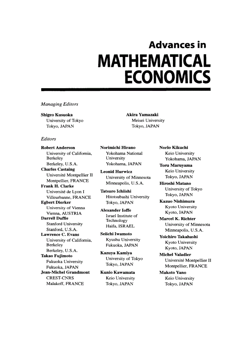 image for page Advances in Mathematical Economics Volume 10