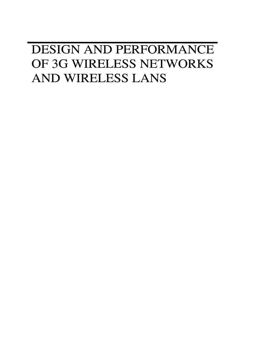 image for page Design and Performance of 3G Wireless Networks and Wireless LANs
