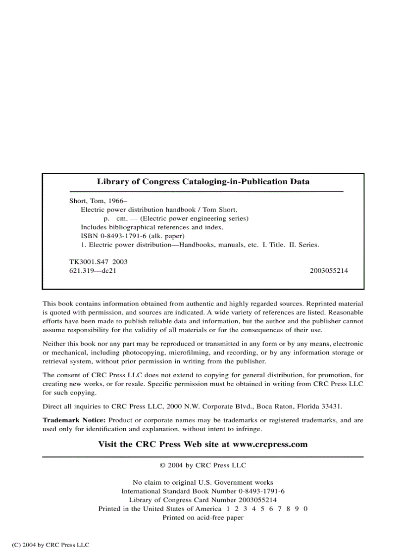 Electric Power Distribution Handbook