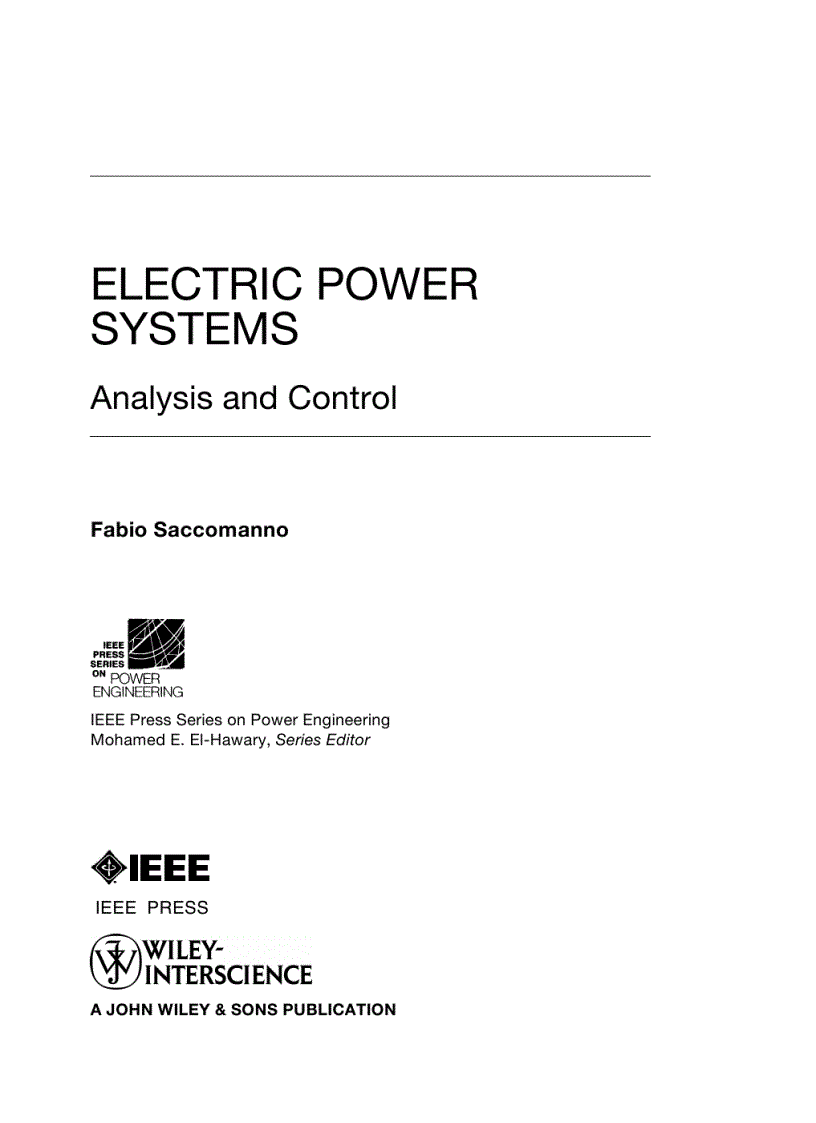 image for page Electric Power Systems Analysis and Control