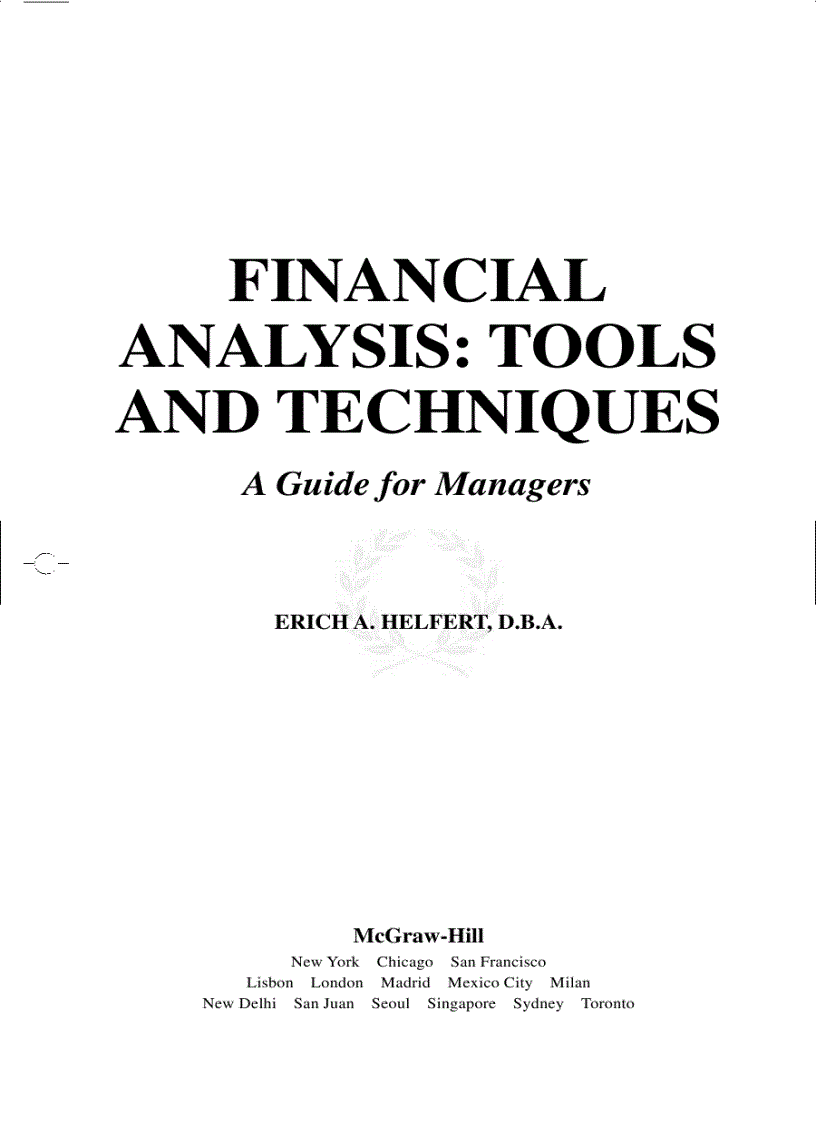 Financial Analysis Tools and Techniques a Guide for Managers Ebook FLY