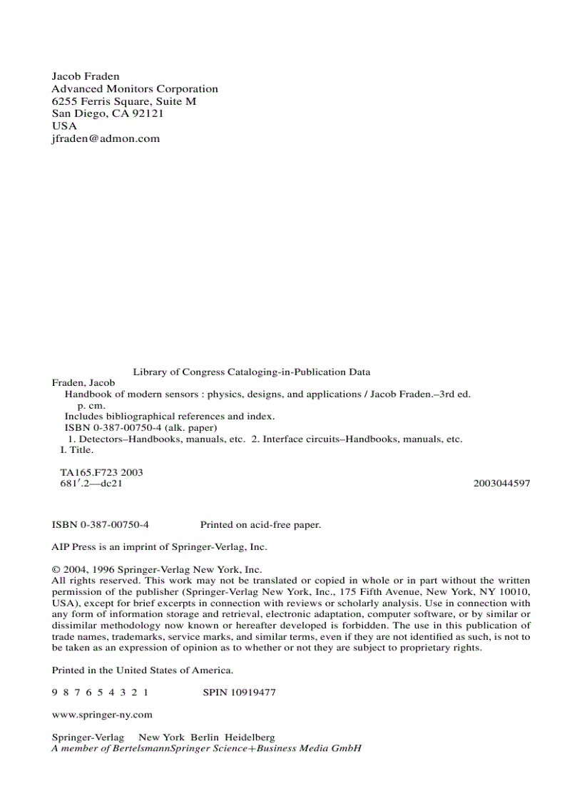 image for page Handbook of Modern Sensors Physics Designs and Applications 3rd ed