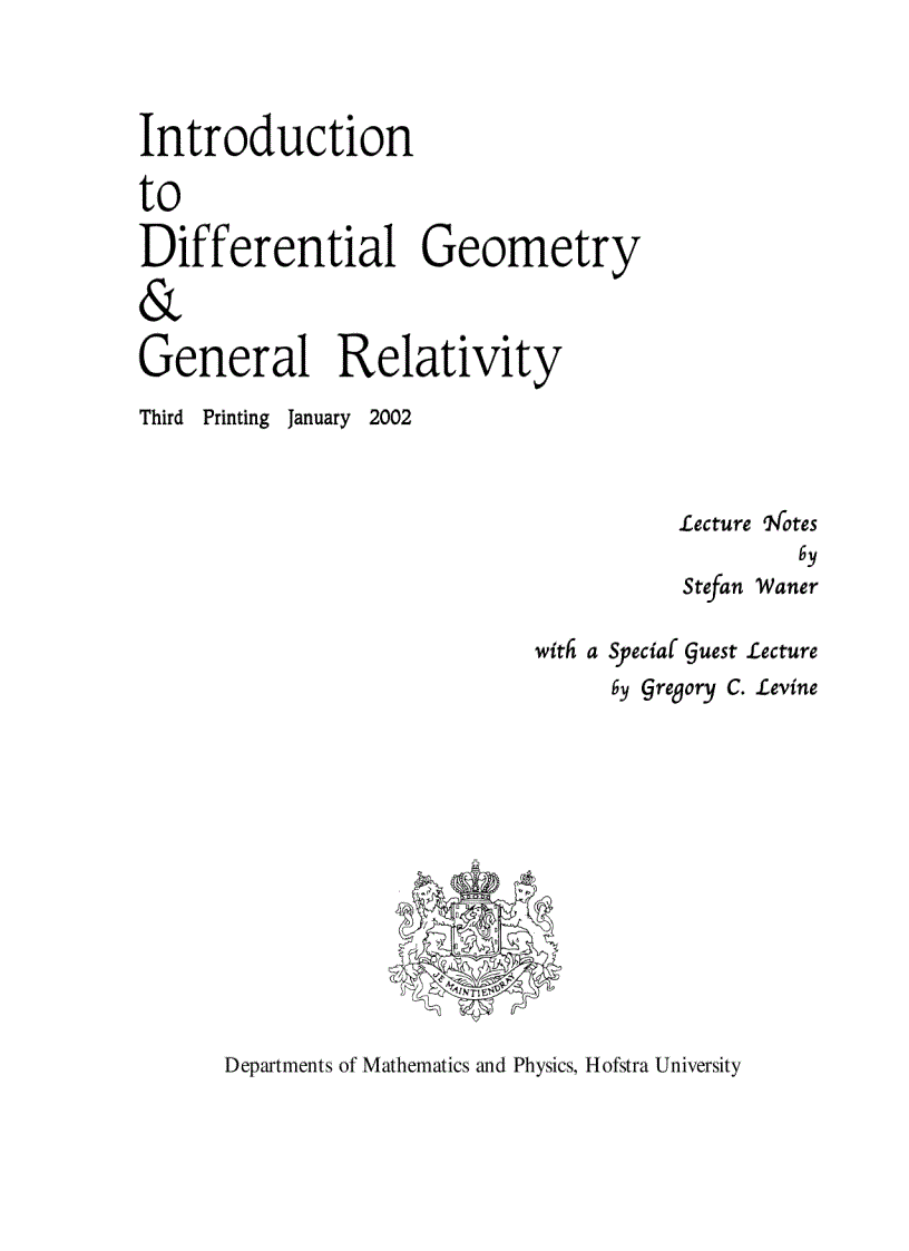 image for page Introduction to Differential Geometry and General Relativity