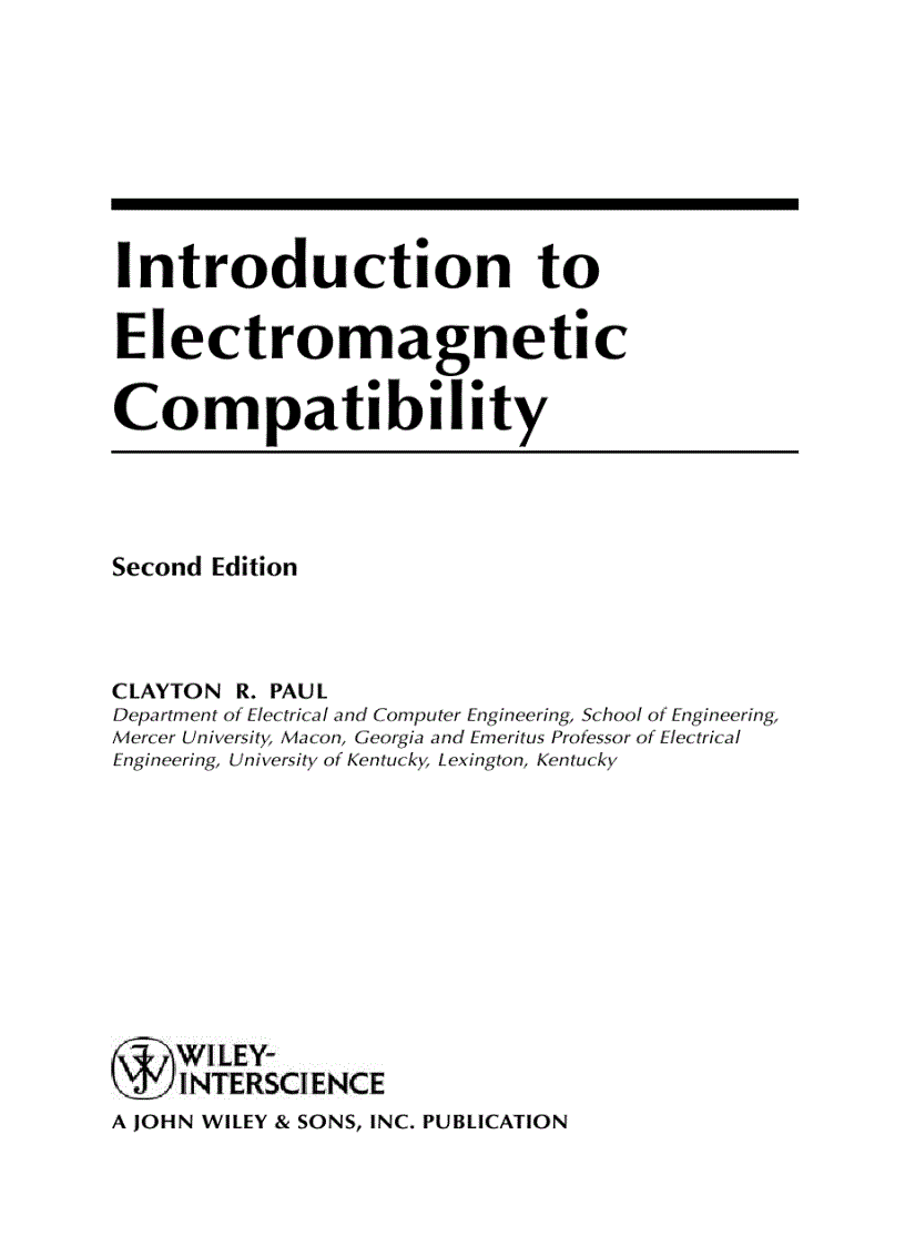 Introduction to Electromagnetic Compatibility