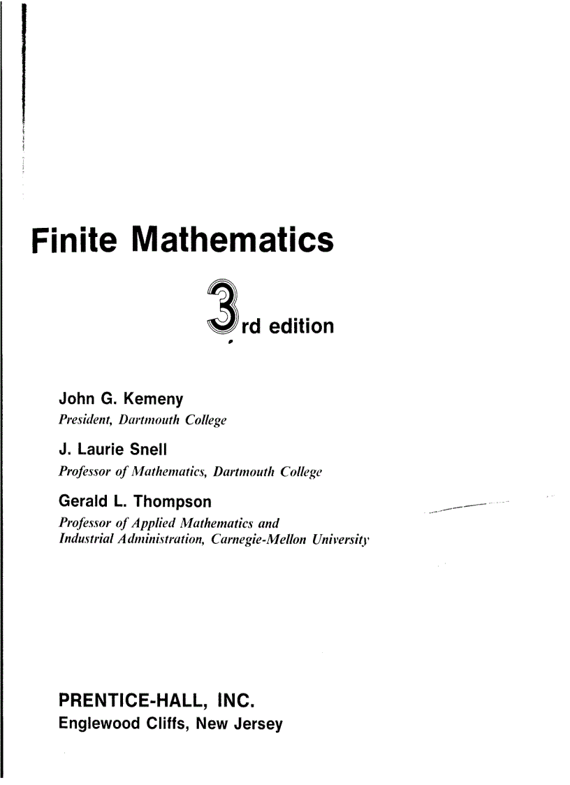 Introduction To Finite Mathematics 3Rd Edition