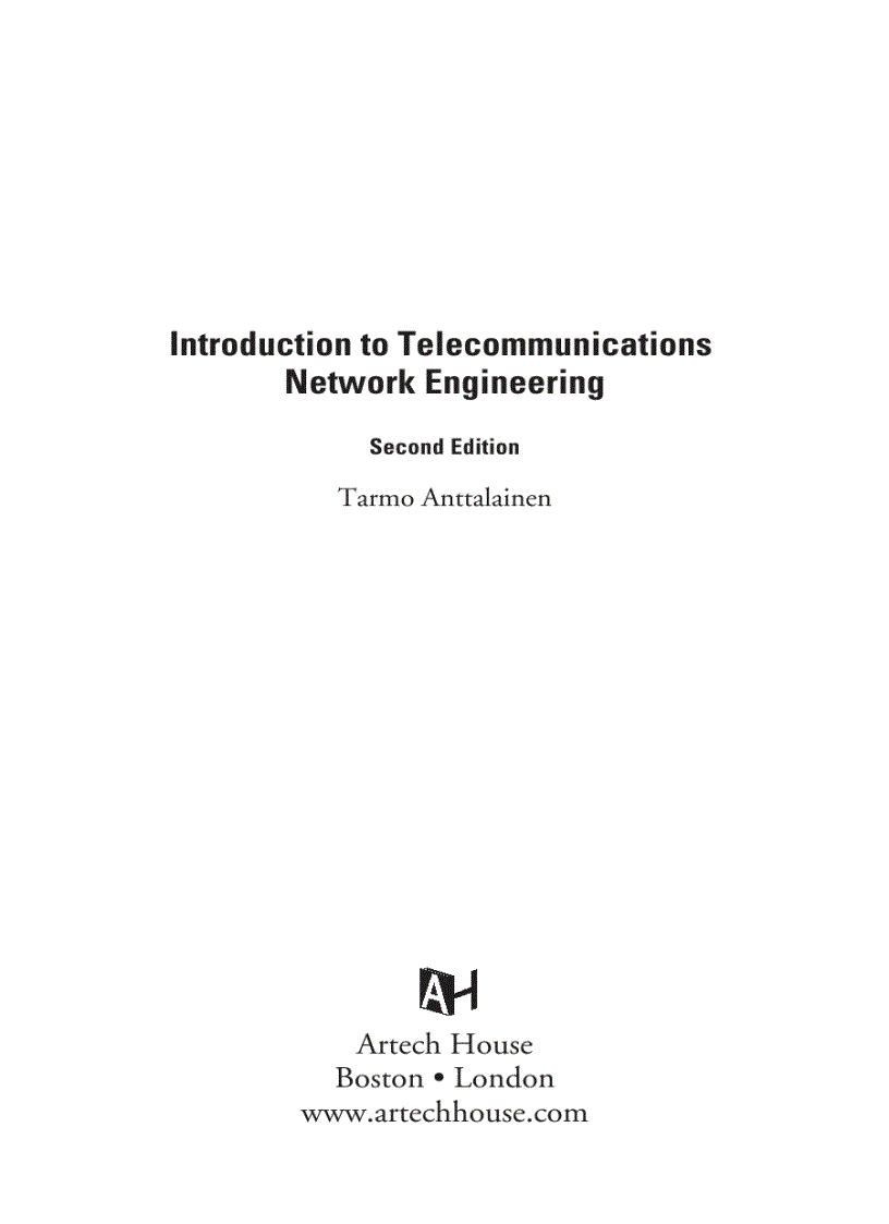 Introduction To Telecommunications Network Engineering