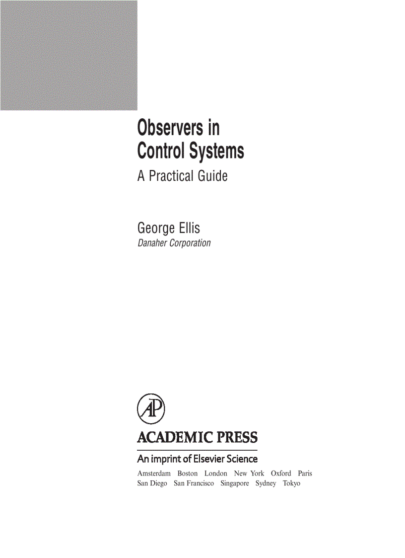 Observers in Control Systems A Practical Guide