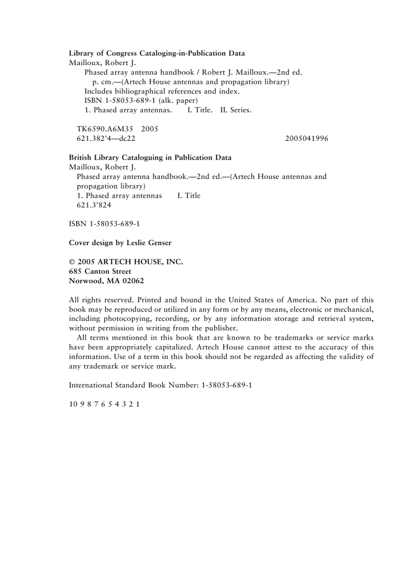 image for page Phased Array Antenna Handbook Second Edition