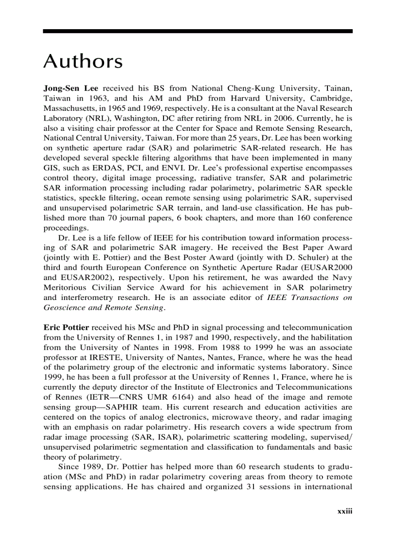 image for page Polarimetric Radar Imaging From Basics to Applications Optical Science and Engineering