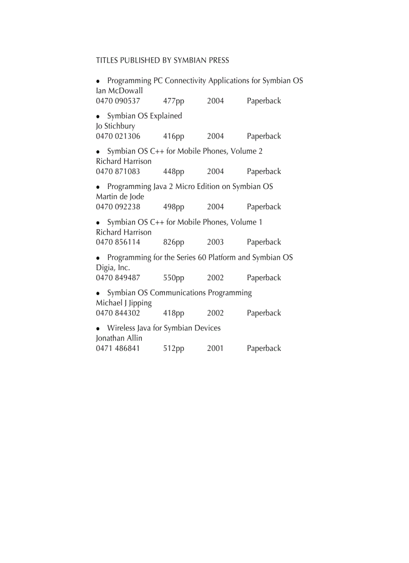 image for page Programming PC Connectivity Applications for Symbian OS Smartphone Synchronization and Connectivity for Enterprise and Application Developers