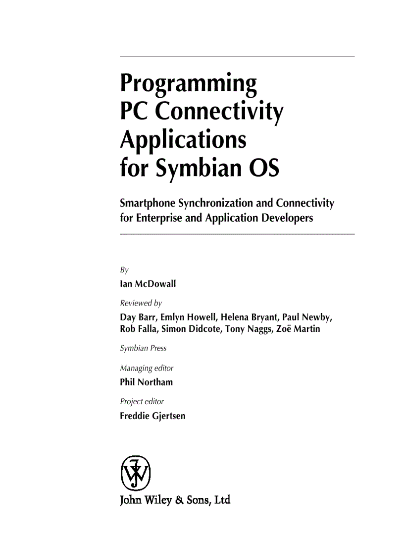 image for page Programming PC Connectivity Applications for Symbian OS Smartphone Synchronization and Connectivity for Enterprise and Application Developers