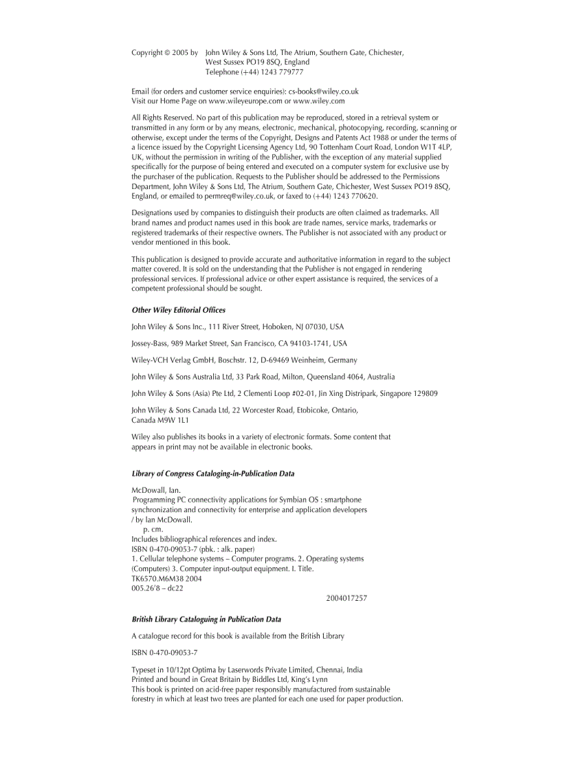 image for page Programming PC Connectivity Applications for Symbian OS Smartphone Synchronization and Connectivity for Enterprise and Application Developers