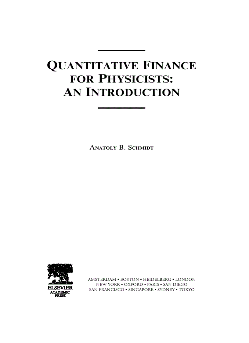 Quantitative Finance for Physicists An Introduction