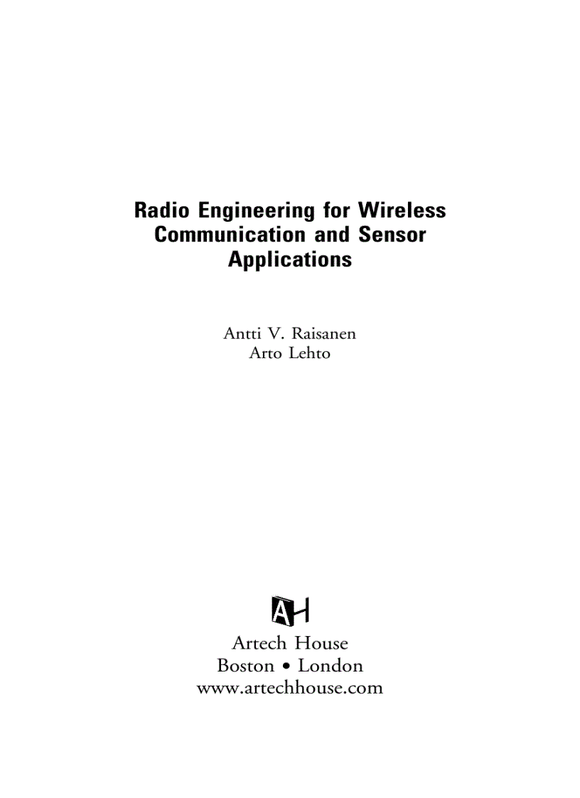 image for page Radio Engineering for Wireless Communication and Sensor Applications