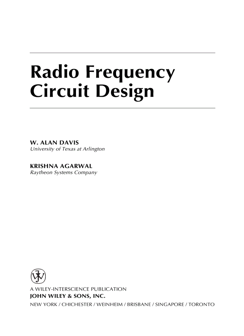 image for page Radio Frequency Circuit Design