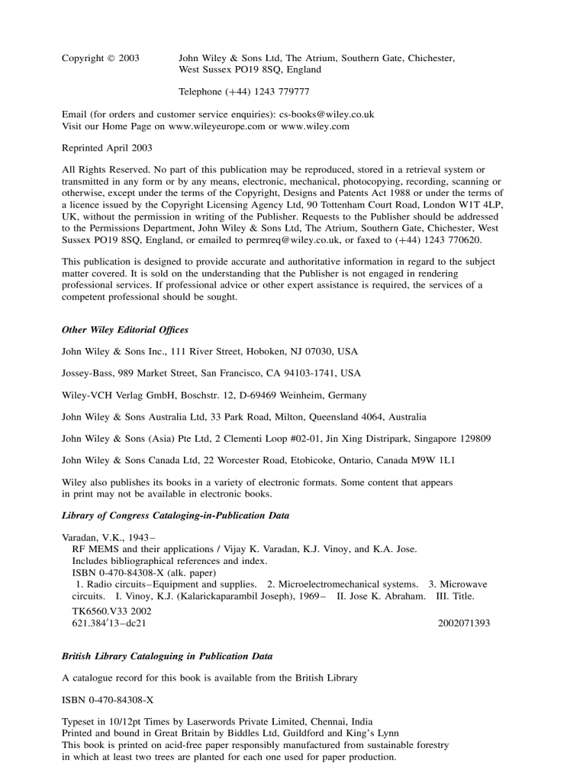 image for page RF MEMS and Their Applications