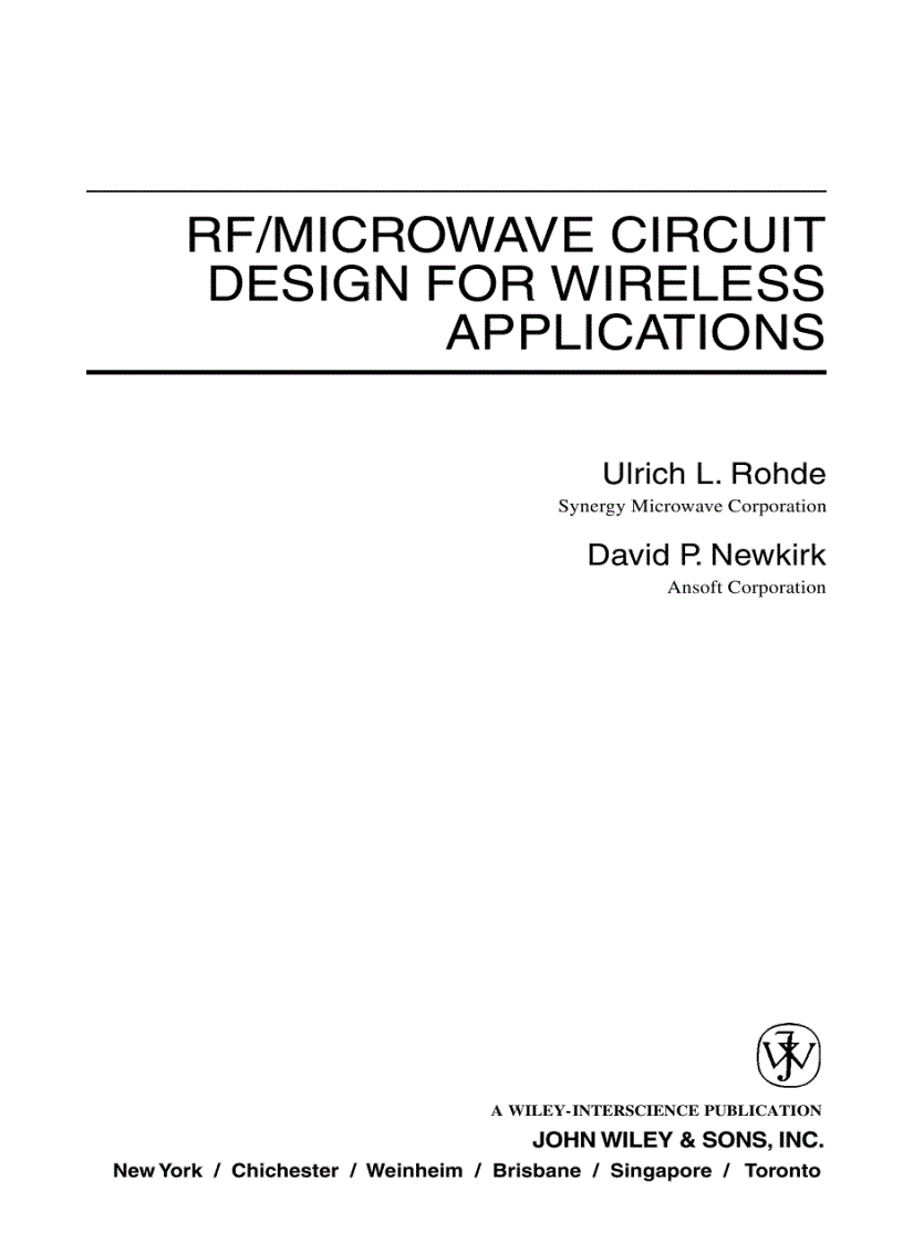 image for page RF Microwave Circuit Design for Wireless Applications