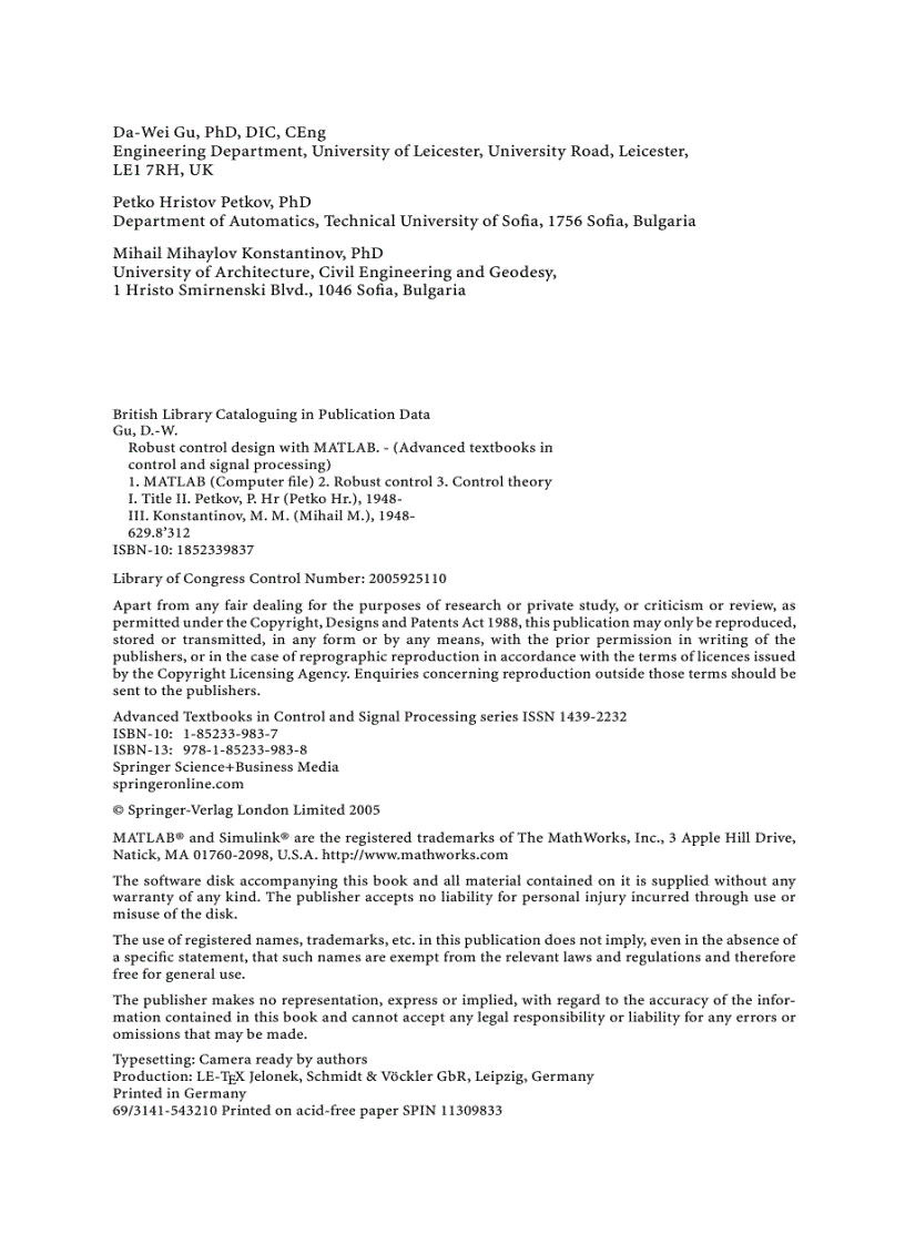 image for page Robust Control Design with MATLAB