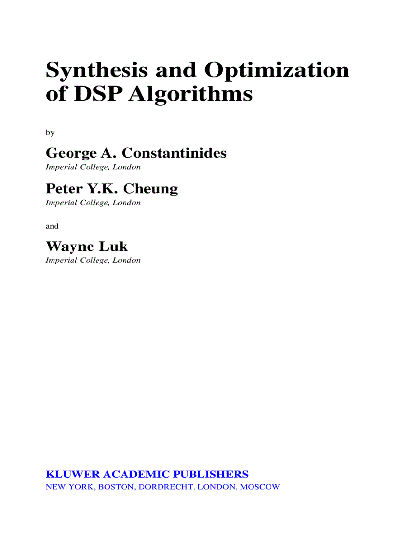 image for page Synthesis and optimization of DSP algorithms
