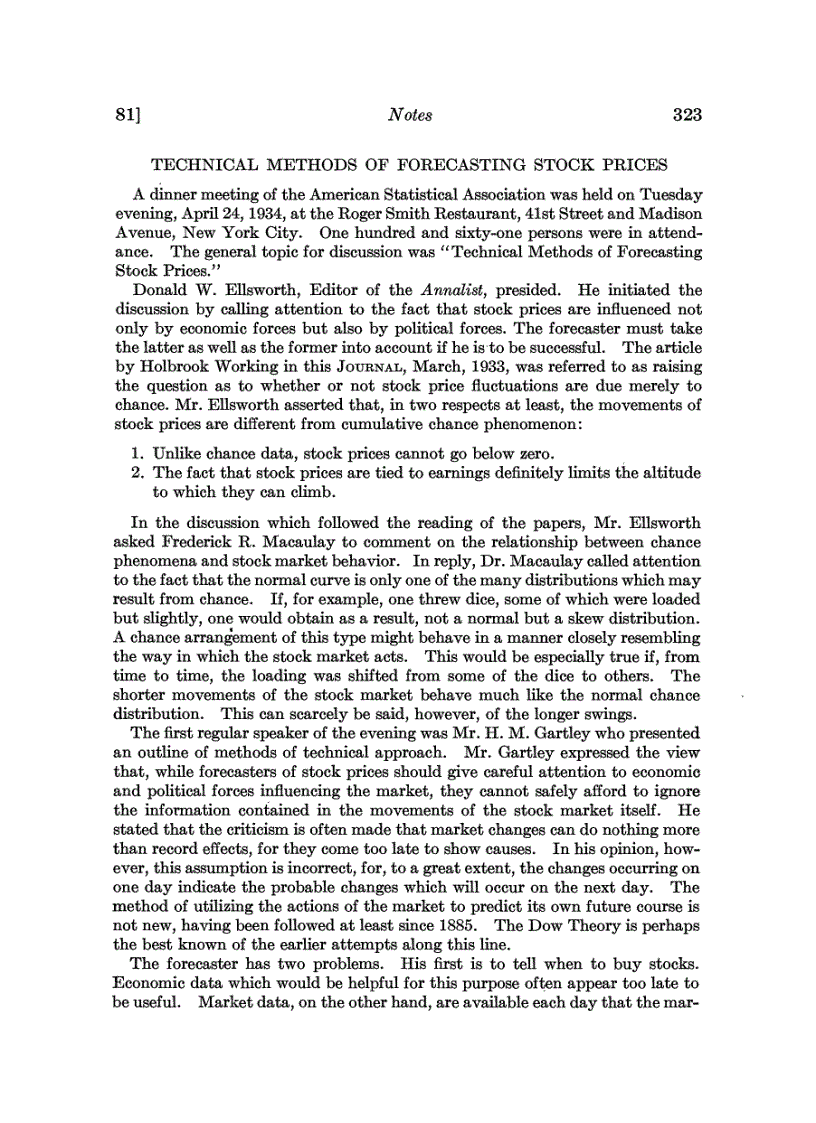 Technical Methods of Forecasting Stock Prices