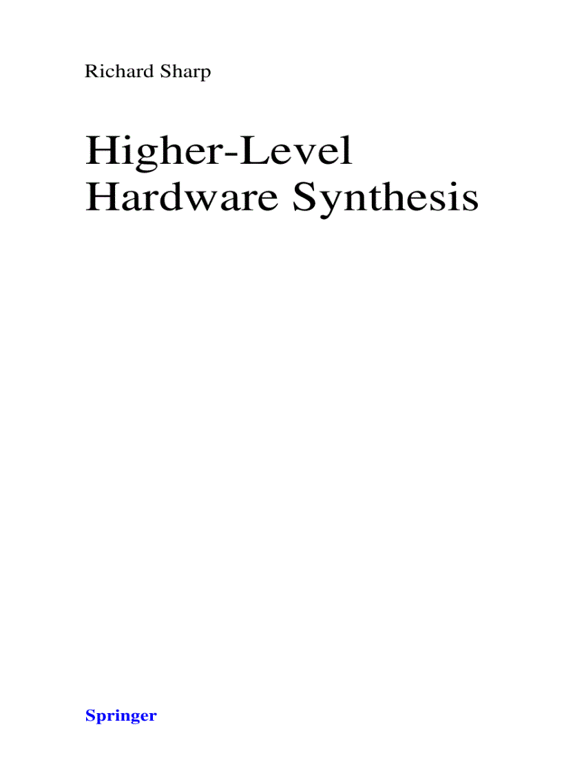 Verlag Higher Level Hardware Synthesis