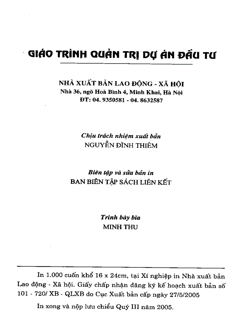 image for page Giáo trình quản lý dự án đầu tư Quyển 2