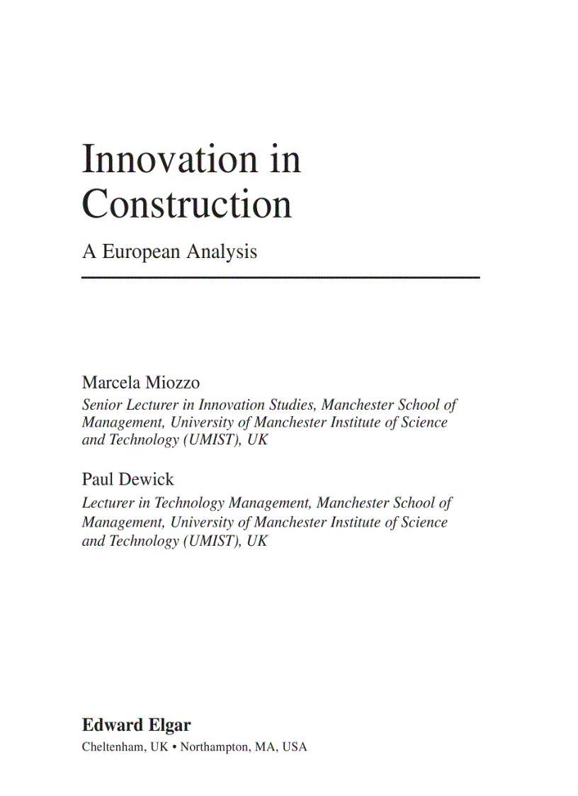 Innovation in Construction A European Analysis