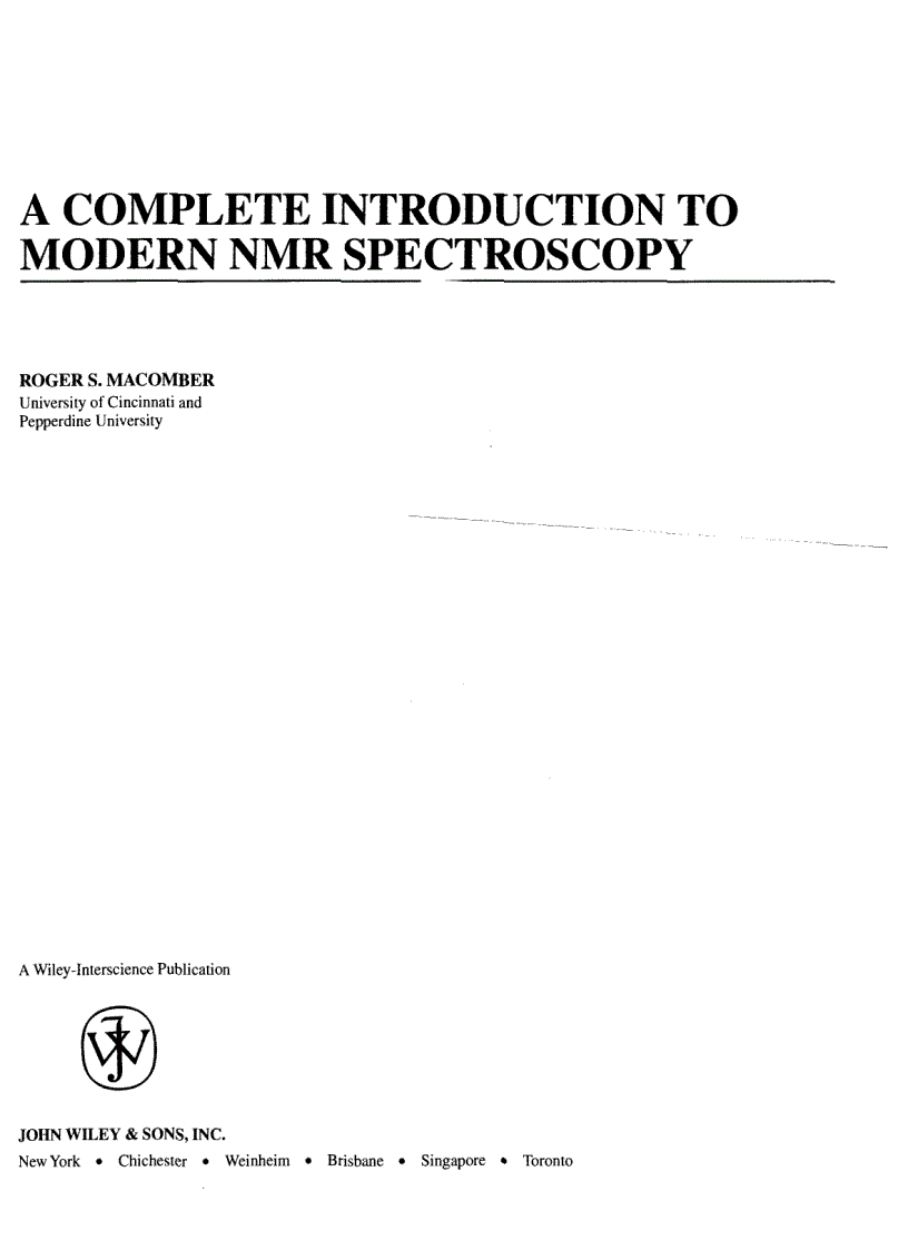 image for page A Complete Introduction To Modern Nmr Spectroscopy