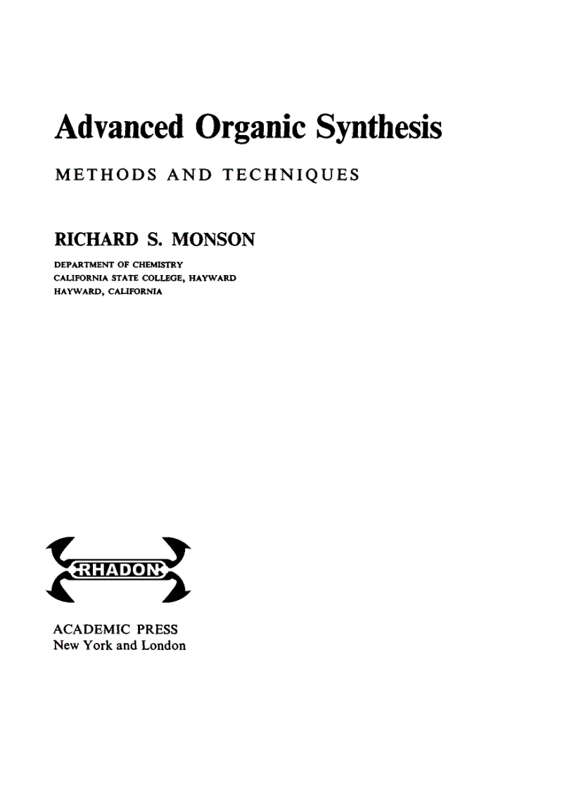 image for page Advanced Organic Synthesis METHODS AND TECHNIQUES