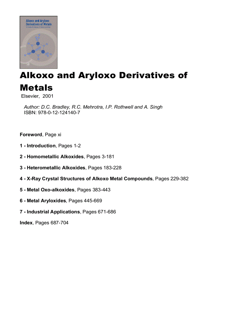 Alkoxo and Aryloxo Derivatives of Metals Tài Liệu Nghiên Cứu Hoá Sinh