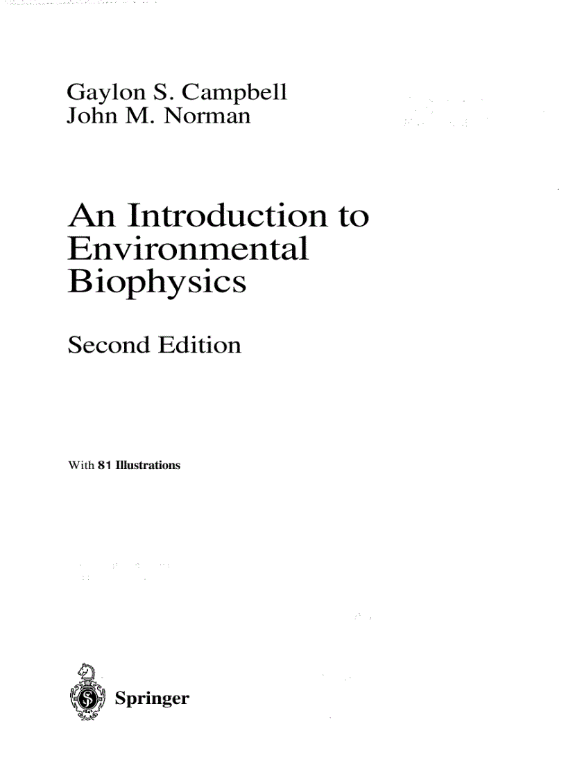 image for page An Introduction To Environmental Biophysics