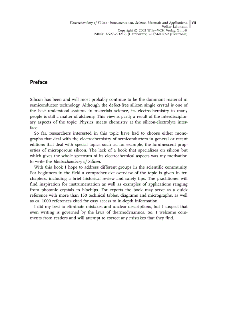 image for page Electrochemistry of Silicon Instrumentation Science Materials and Applications