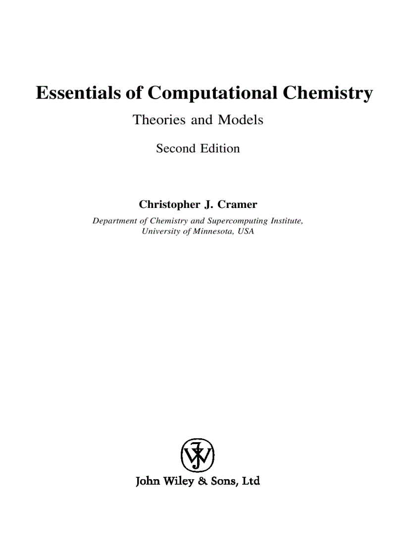 Essentials of Computational Chemistry Theories and Models 2d Ed