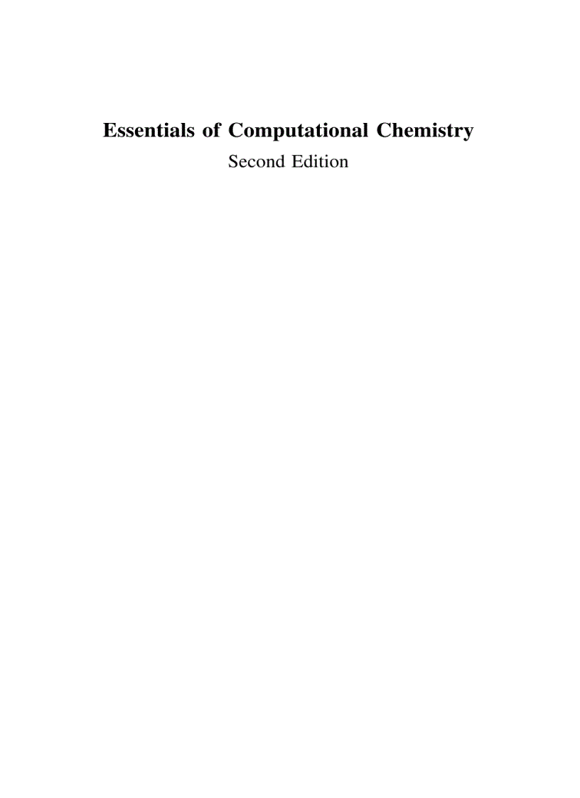 Essentials of Computational Chemistry Theories and Models 2d Ed