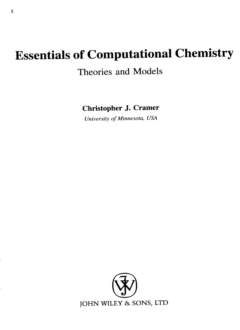 Essentials Of Computational Chemistry Theories And Models