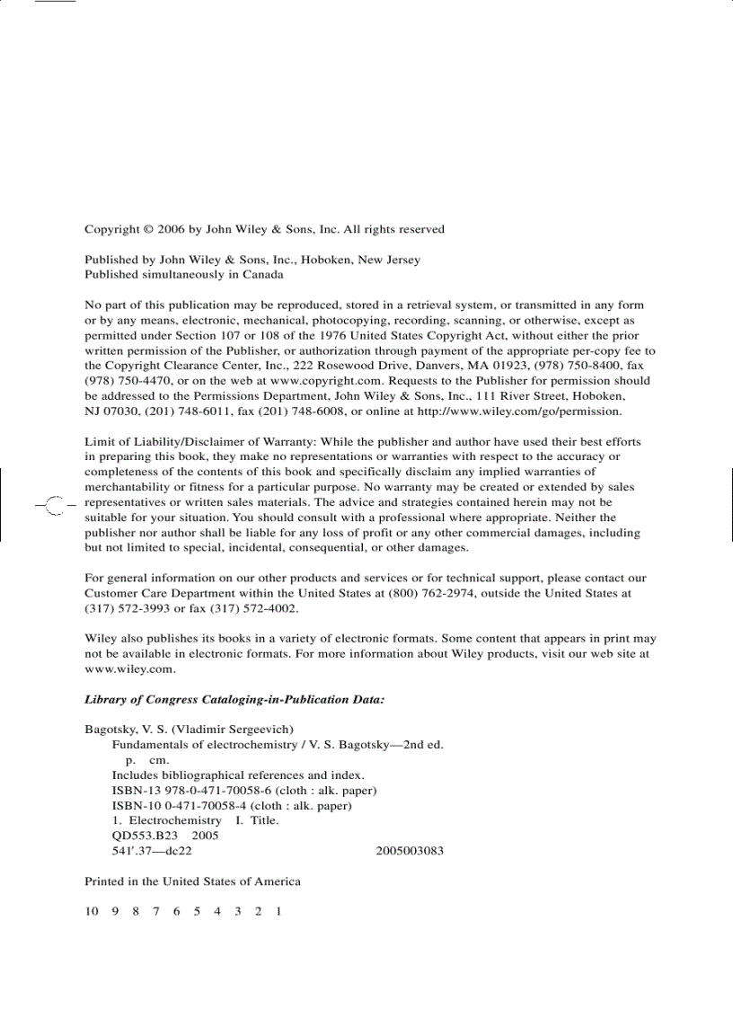 image for page Fundamentals of Electrochemistry 2d Ed