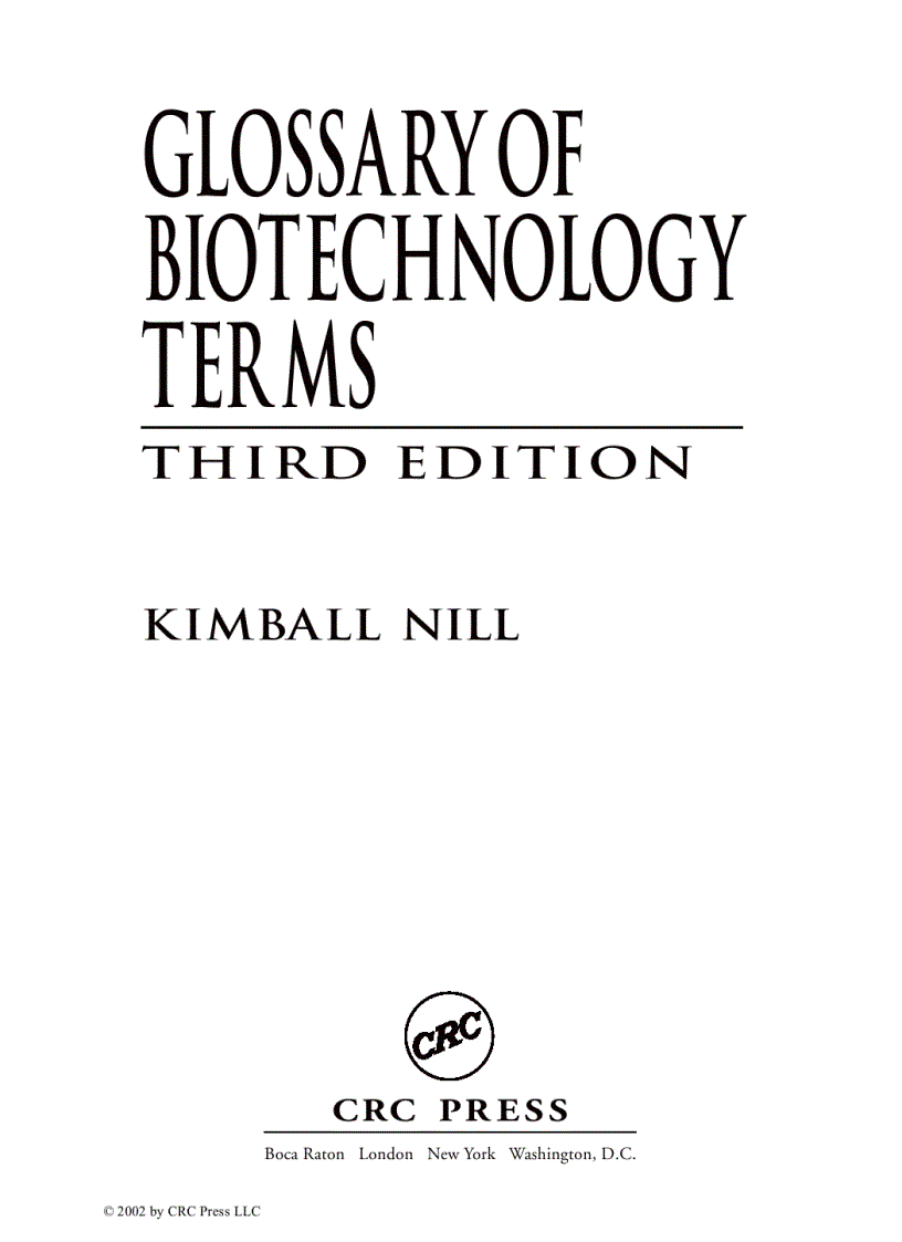 Glossary of Biotechnology Terms Third Edition