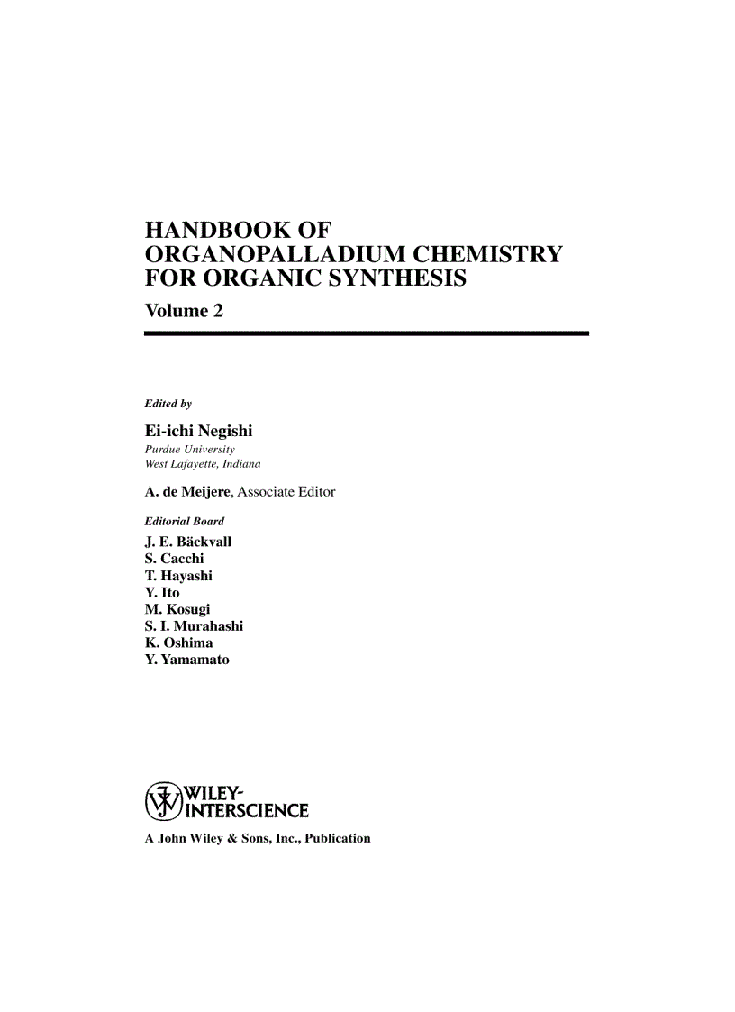 image for page HANDBOOK OF ORGANOPALLADIUM CHEMISTRY FOR ORGANIC SYNTHESIS Volume 2